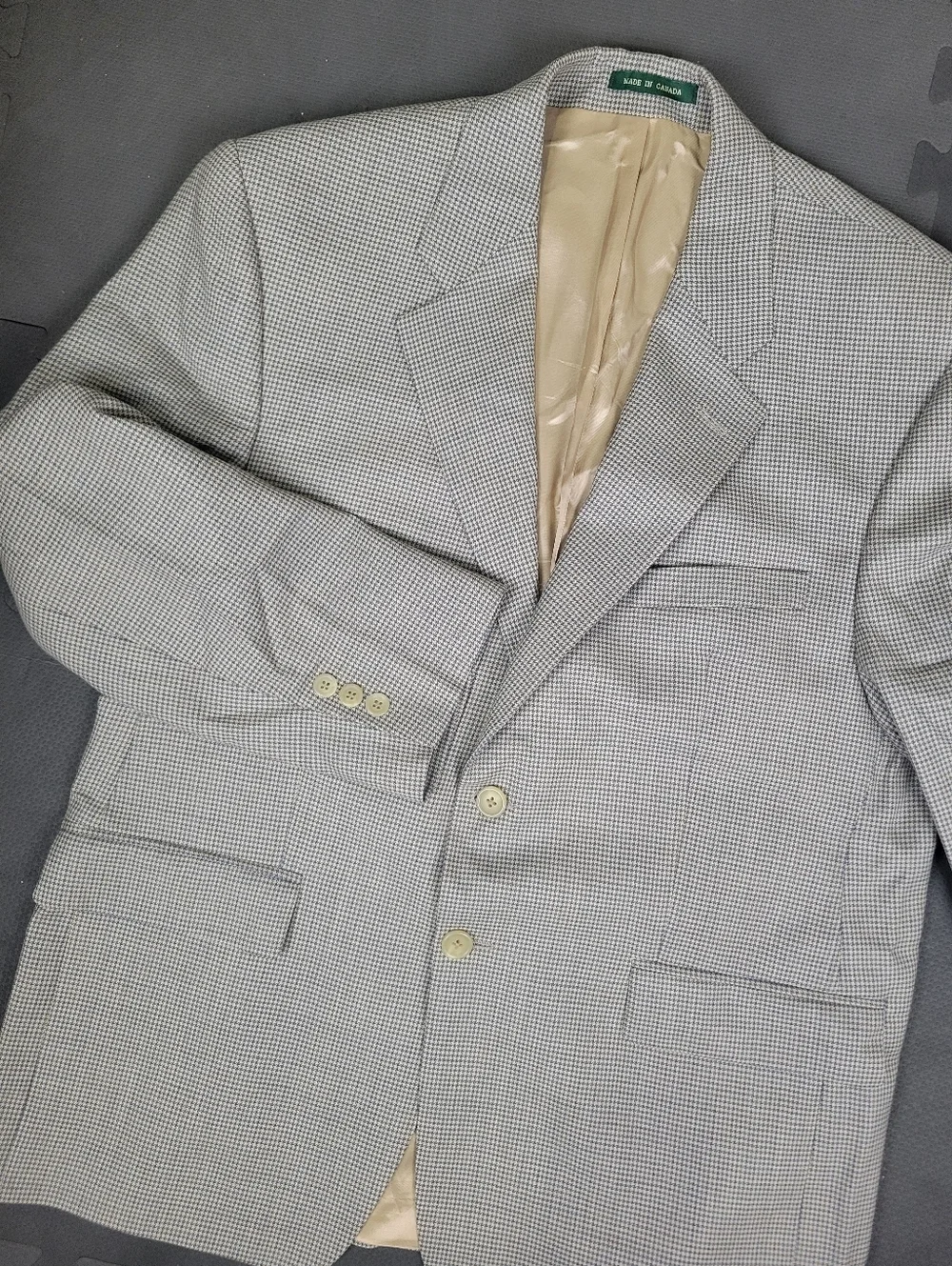 Lauren Ralph Lauren Houndstooth Blazer Jacket Mens 42S 100% Wool Tan Sport Coat